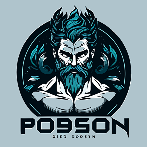 Poseidon logo for a sport team, simply form, flat, 2d, minimalist, mono color, design, agressive, minimal, vector