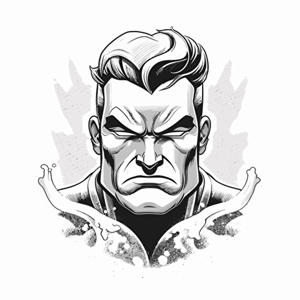 a water inspired superhero bust, digital illustration, minimalism, concept art, vector draw, revenge, black and white, coloring page, outline only, powefull