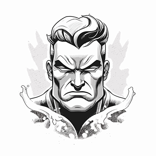 a water inspired superhero bust, digital illustration, minimalism, concept art, vector draw, revenge, black and white, coloring page, outline only, powefull