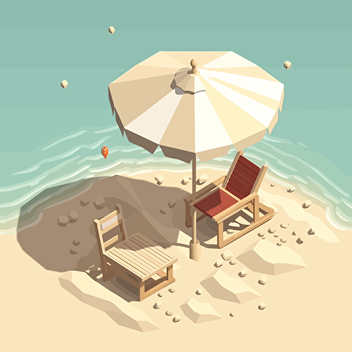 Create a isometric beach and sea with a deck chair and parasol vector