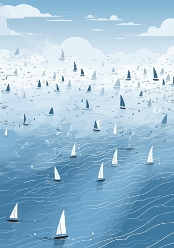 the water has many tiny boats on it making a race, vector, abstract