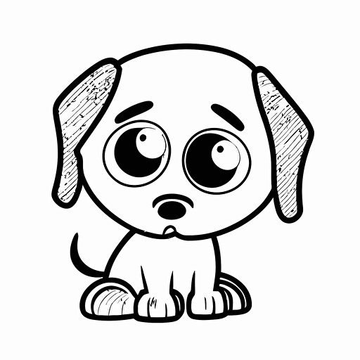 cute dog in farm, big cute eyes, pixar style, simple outline and shapes, coloring page black and white comic book flat vector, white background
