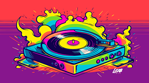 team logo of vinyl record player, vector, high res, lisa frank color palette