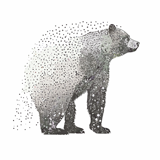Pride bear illustration made out of connected dots, vector art, ink, white background