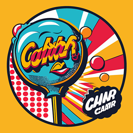 brand logo in pop art style, with a chupa chups style lollipop, minimalistic, futuristic, vector