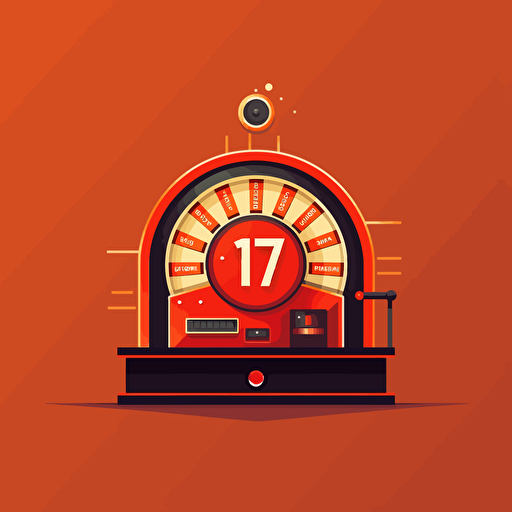 flat vector logo of circle with old classic slot machine with reels displaying 777, red orange gradient, simple minimal