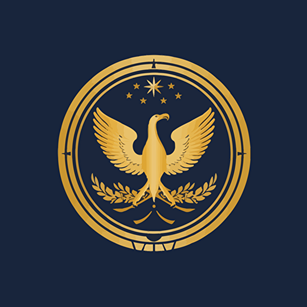 Minimalist vector logo for Unigov, The United Governments, One World Government, Navy and gold colors