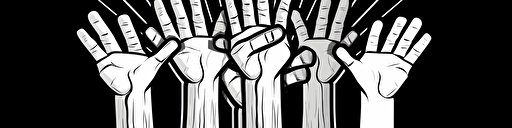 cartoon hands holding a wooden sign, white over black, simple line drawing digital, cool style disney-like, vector