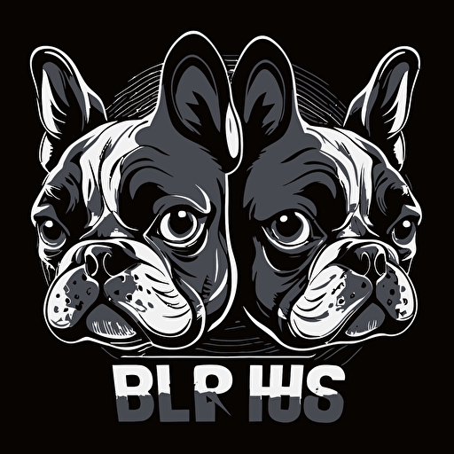 dark french bulldog and english bulldog head, cartoon eyes, vector logo, vector art, emblem, simple, cartoon, 2d