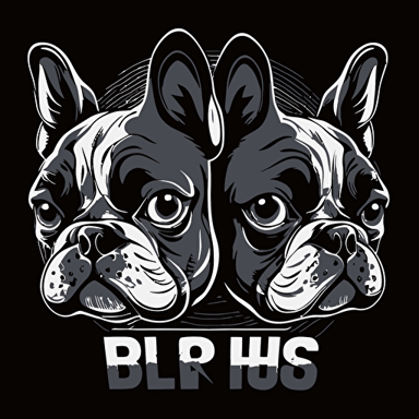 dark french bulldog and english bulldog head, cartoon eyes, vector logo, vector art, emblem, simple, cartoon, 2d