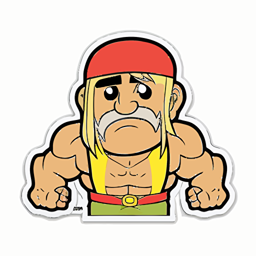 Hulk hogan, Sticker, Lovely, Warm Colors, Chibi, Contour, Vector, White Background, Detailed