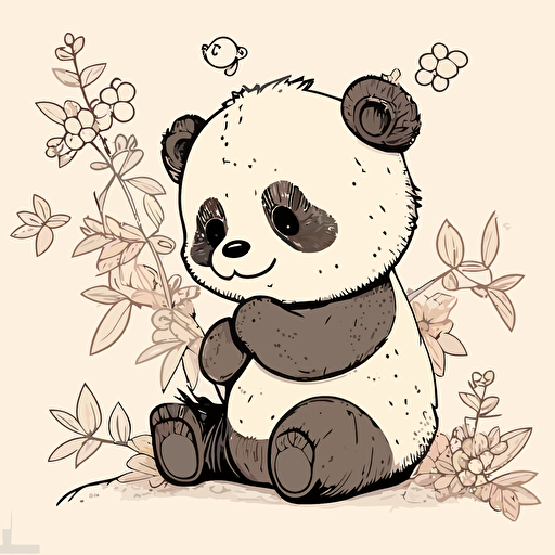 line drawing of a panda, cute, vector, high quality