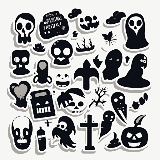 vector art, simple art style, spooky, stickers, white background
