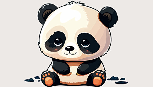 Vector style, cute friendly baby panda smiling, white background