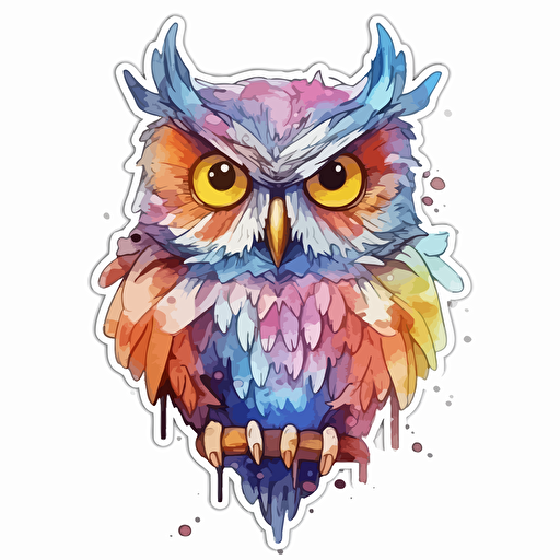 watercolor vector illustration boho owl sticker white background