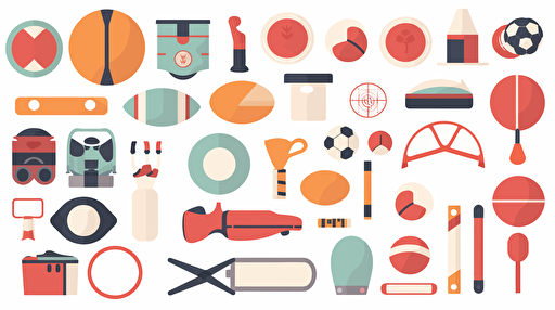 Mix set of all kinds of items for sports, hobbies, gaming, education, simple flat design, vector illustration, isolated elements, simple white background