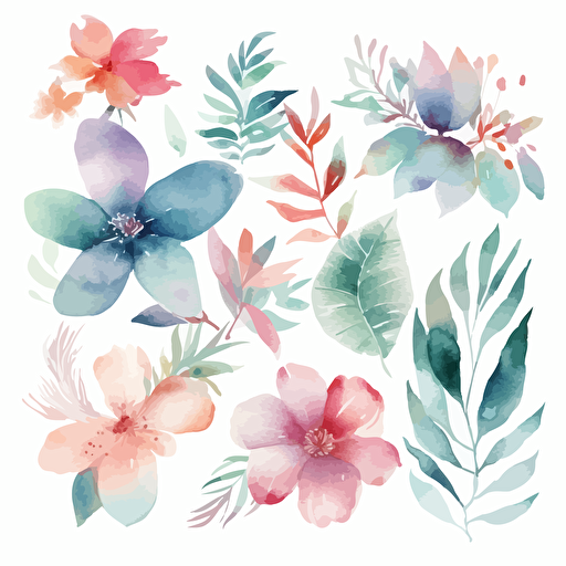 paradise collection vector illustration, in the style of dreamy watercolor florals, floral explosions