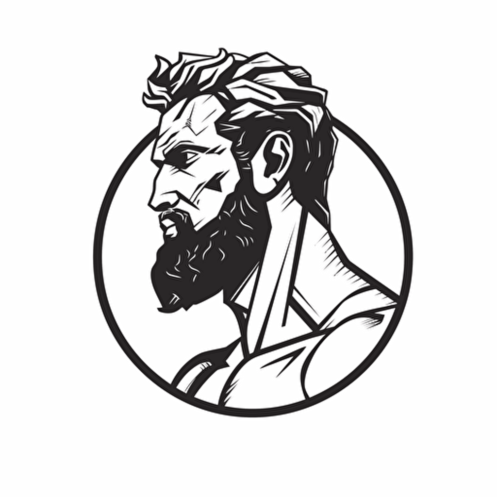 Alpha male ancient greek stoic illustration, frontal, minimal, outline strokes only, black and white, logo, vector, minimallistic, white background