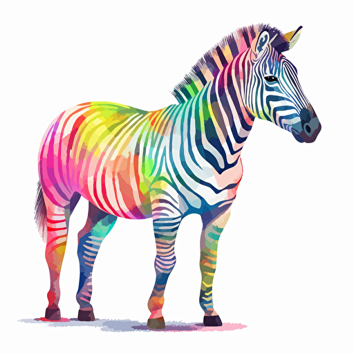 colorful zebra, detailed, cartoon style, 2d watercolor clipart vector, creative and imaginative, hd, white background