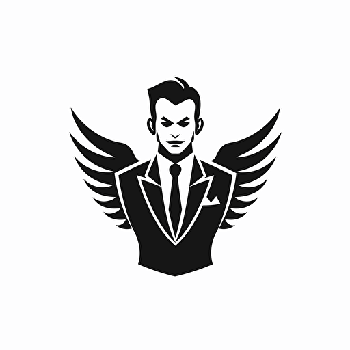 lucifer, looking at the camera, minimal, outline strokes only, black and white, logo, vector, white background