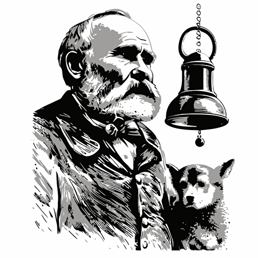 Ivan pavlov ringing a bell black and white vector style, white background