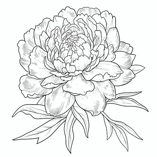 Peony flower ignorant style No Shadow. Cartoon. Coloring page. Vector. Simple.