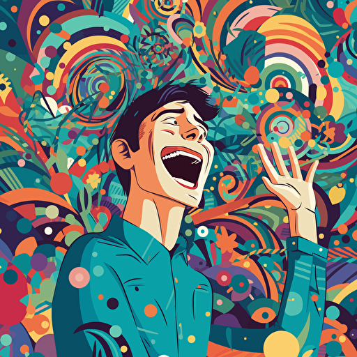 vector illustration of a overwhelmed happy male Account, in vivid colors