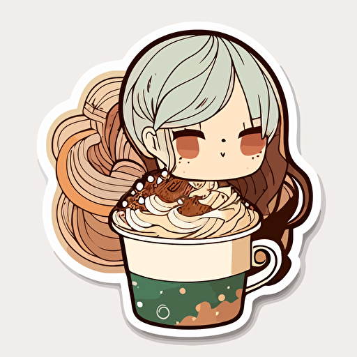 Cappuccino , Sticker, Lovely, Bright Colors, Anime, Contour, Vector, White Background, Detailed