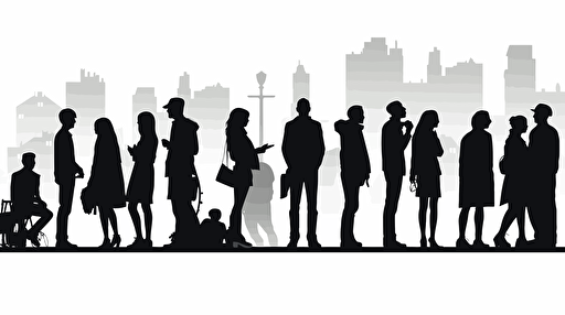 set of silhouettes of urban people, flat design, vector illustration, black and white, isolated elements, simple white background