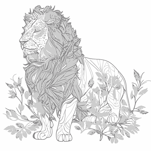 Lion, sticker, triumohant, anime, contour, vector, white background, detailed