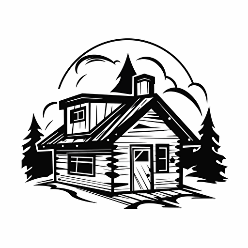 cabin:2, logo:3, black white drawing, vector, in style of board game