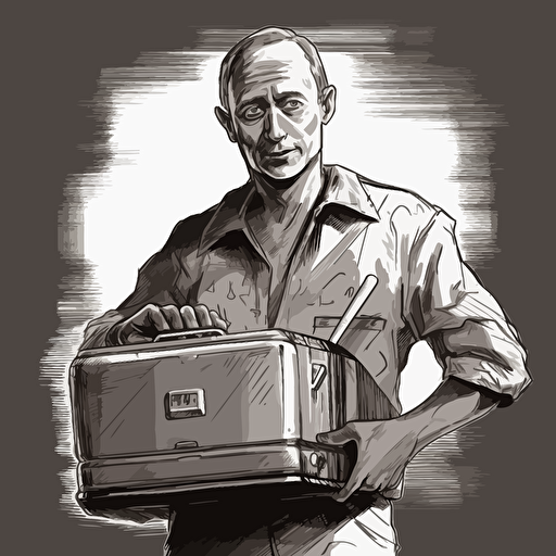 Putin holding stove, sign "1st may", vector, highly detailed, gritty