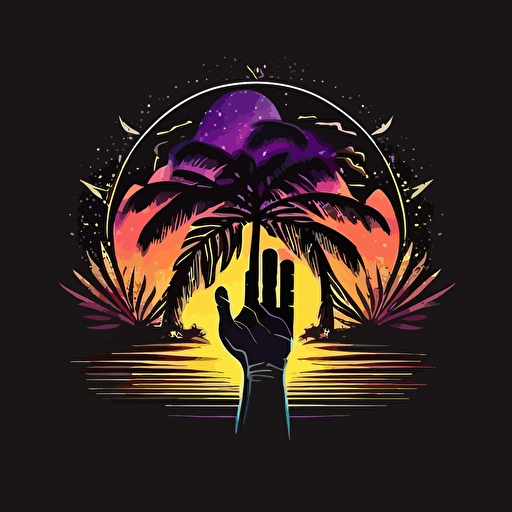 vector logo, palm in space, in hands