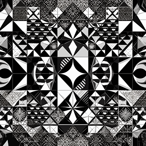 background made by circles, triangles and squares. Black and white. Vector. Futurism