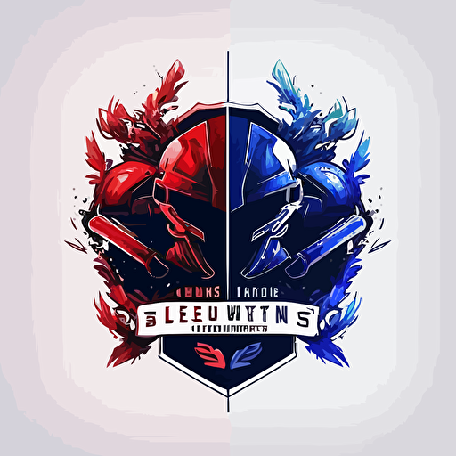simple emblem logo for esports tournament where two teams go head to head in a battle, war, youtubers, twitch, blue and red colors, white background, vector, flat no photorealism, no people, no weapons, no faces