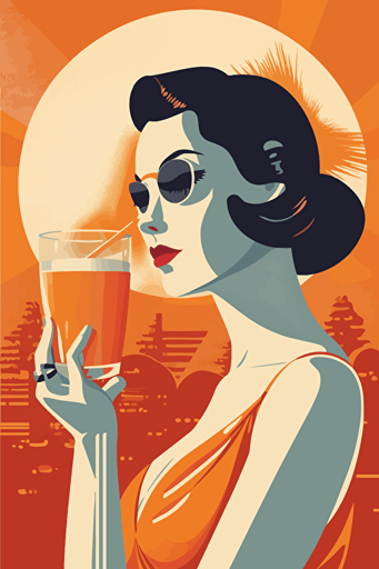1950's advertisement long drinks, summer, beach party, art deco, vector, minimalistic,