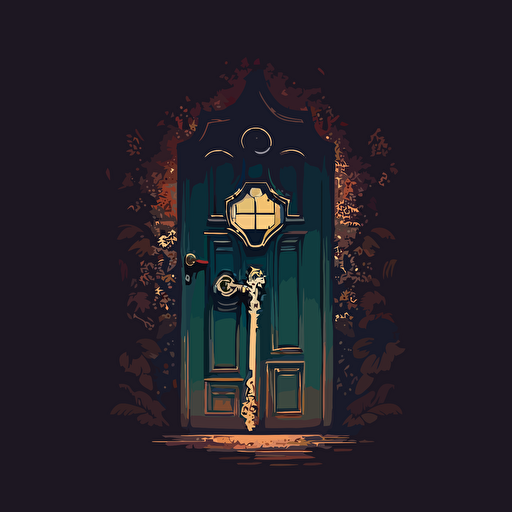 illustration of a door with a big keyhole and a key close to it. Vector. Moody