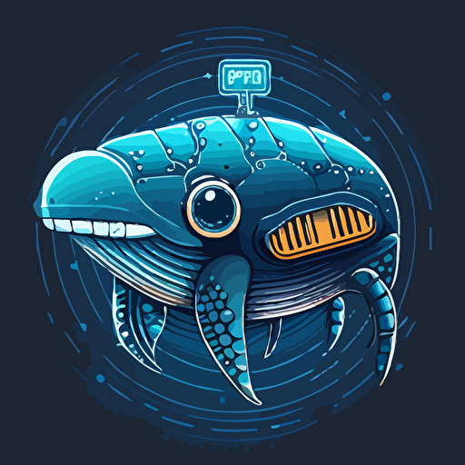 a robot whale mascot logo for a blockchain technology and cryptocurrency company, simple, vector art, 2D design, matrix