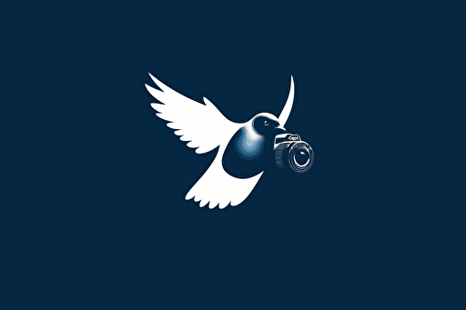 swift bird flying fast in front of a DSLR camera, vector logo, minimalist, simple, two color, blue, white, black