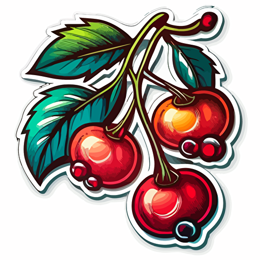 sticker, two cranberry fruit, contour, vector, vibrant colours, white background