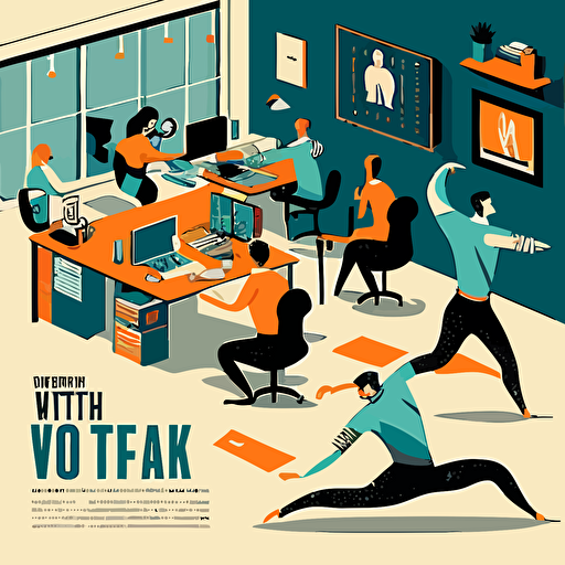 People in the office doing stretches and working out vector art