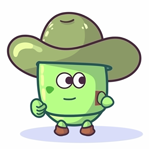 sticker design, super cute pixar pickle wearing a cowboy hat, white background, vector