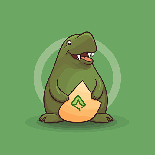 make a vector logo with a young happy walrus holding a green triangle green background