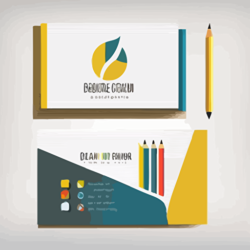 bussines card logo design for teacher with pencil and book, stylized 2d, vector, flat, minimalist, both sides, white background