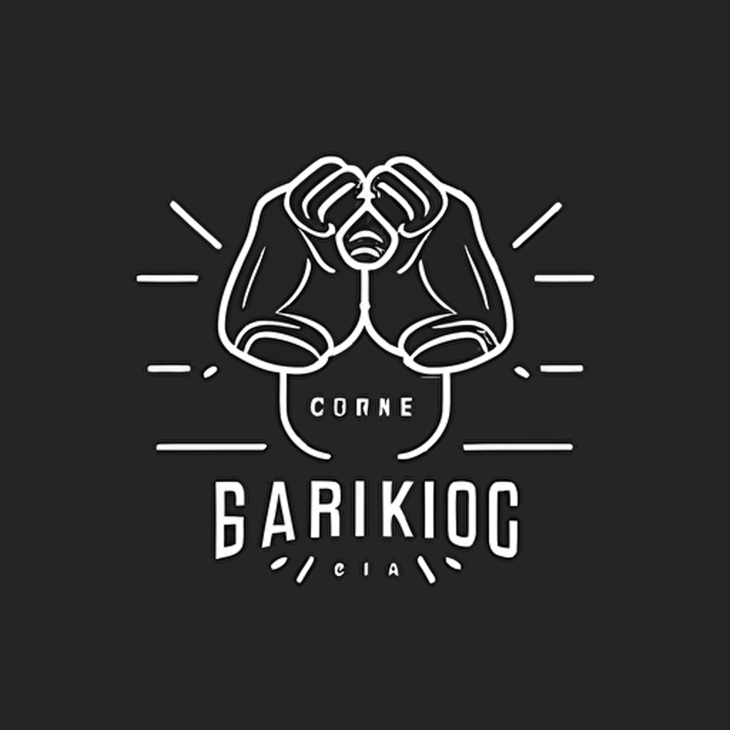 a logo with kickboxing gloves, 1mm thick line drawing logo, minimalist line logo, creative logo, 2d logo, flat logo, vector logo, vector logo, modern logo, white logo