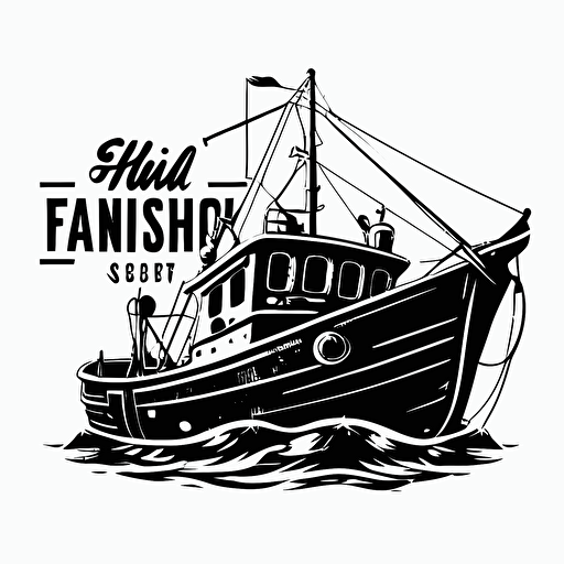 fishing ship logo, simple vector, front