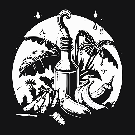 black and white vector illustration of a bunch of bananas and a magic potion day time