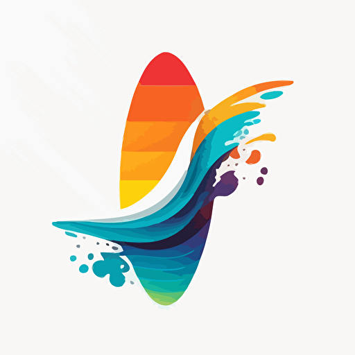 Logo, vector style, flat, white background, minimalist, wave combined with a surfskate board, beach colors, no text.