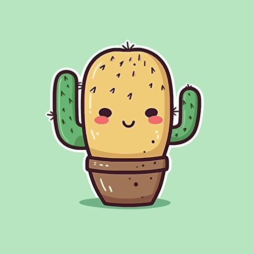 sticker, cute and happy, chubby saguaro cactus, kawaii, vector, contour, white background