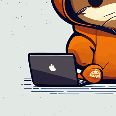 cute otter cyber hacker, wearing orange hoodie,white background, 2d vector, cartoon, anime, minimalist, flat art, vector, sharp focus, , illustration, 16:9